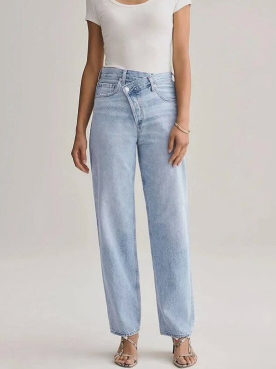 Agolde Denim - Agolde Criss Cross Jeans Wide Leg Light Wash Button Fly High Rise Womens Size 28